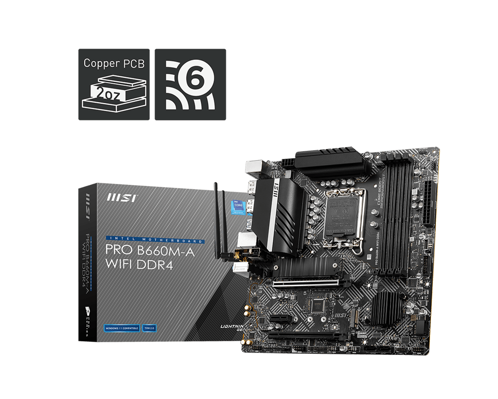 The MSI PRO B660M-A WIFI is a motherboard designed for Intel CPUs, specifically compatible with the Intel Socket 1700. Launched in March 2022 by MSI,