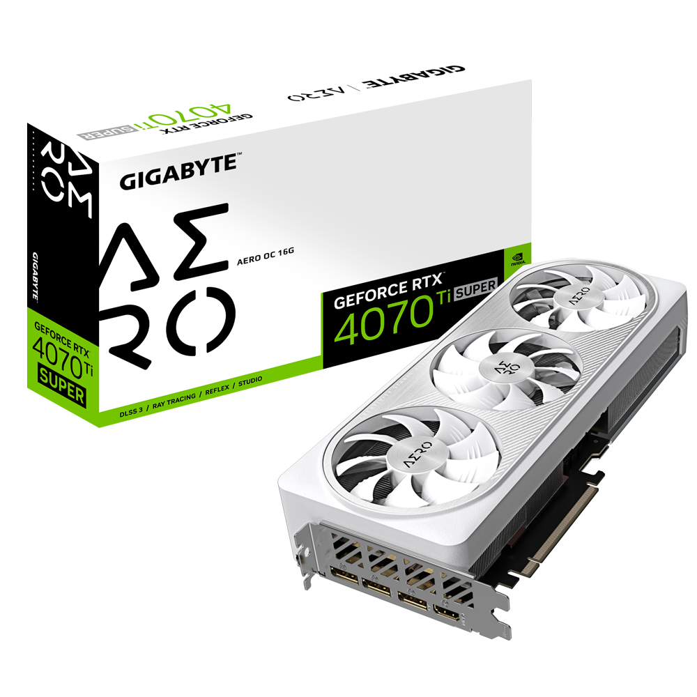 The GIGABYTE GeForce RTX 4070 Ti SUPER AERO OC D6X 16GB, released in January 2024, is a high-performance graphics card designed for gamers and content